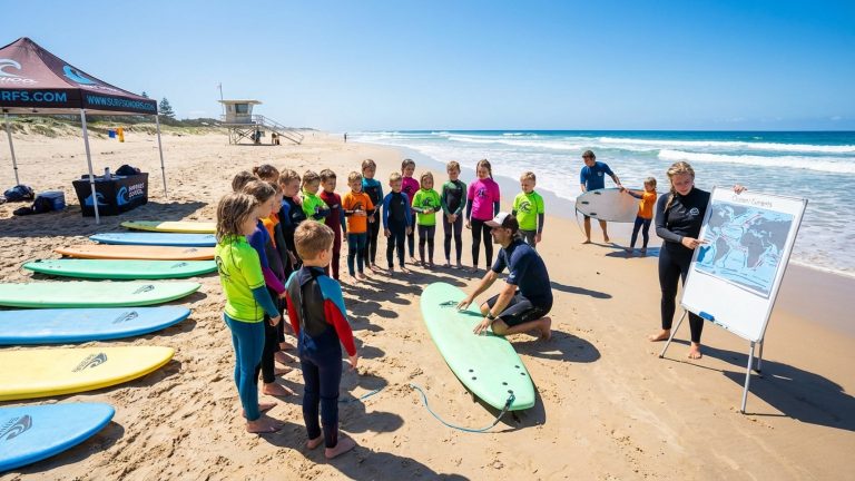 What is a surf school for kids and what does it offer young people?